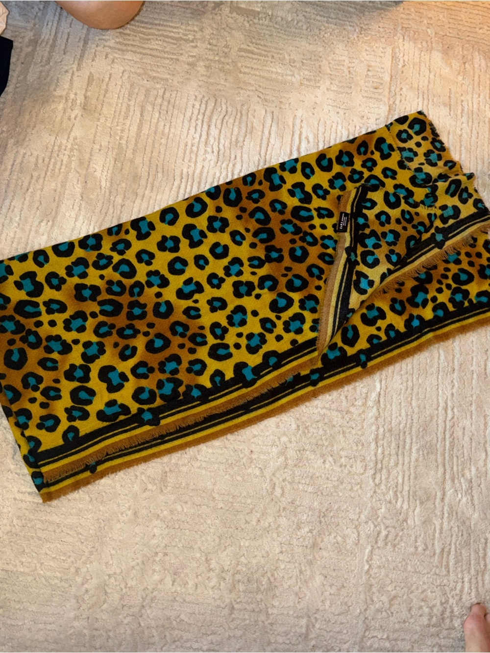 Zara Mustard Yellow and Teal Leopard Print Scarf